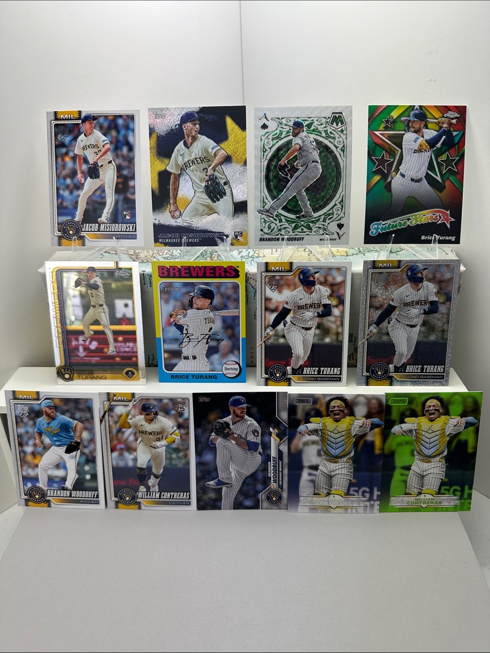 2 Jacob Misiorowski rookies w/ Turang/Contreras/Woodruff Brewers lot of 13